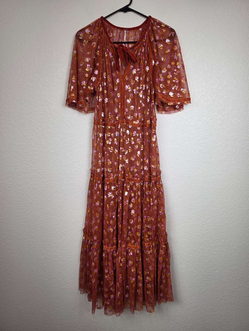 Free People Floral Tiered Maxi Dress Rust